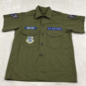 Vintage US Air Force Utility Shirt Mens M Green Patched‎ Strategic Air Command